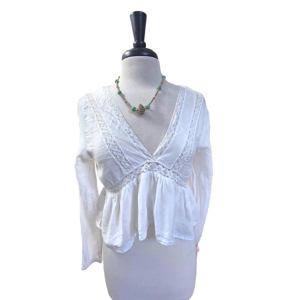 Aéropostale Women's White Boho Peplum Top - Size S